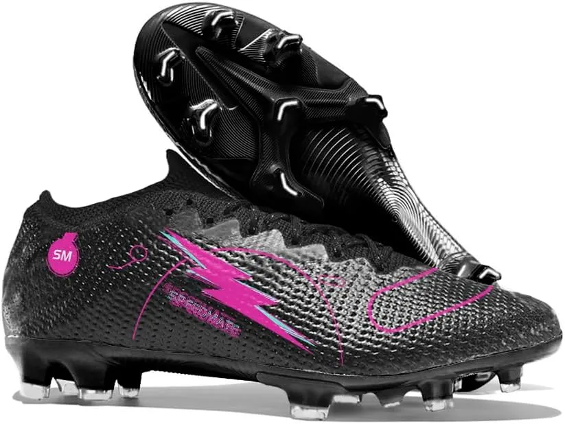 Womens Soccer Boots Spike Shoes Men Football Shoes Outdoor Cleats Lightweight Firm Ground Athletic Exercise Turf Shoes Black-Pink 39-45