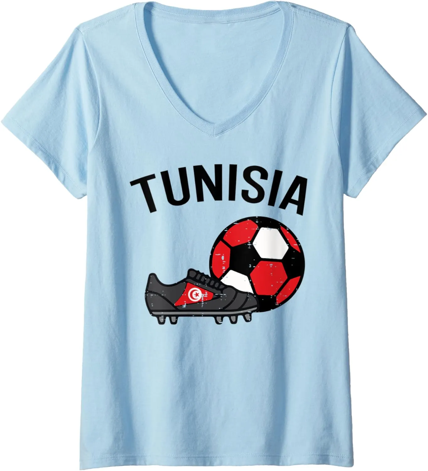 Womens Tunisia Flag Soccer Ball Shoes Football Fan Men Women Kids V-Neck T-Shirt