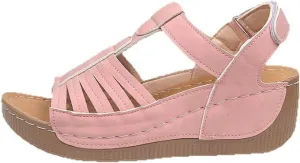 Womens Wedge Sandals Dressy Summer Beach Bohemia Sandals Elastic Ankle Strap Causal Comfortable Closed Toe Dress Shoes