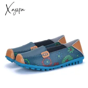 Xajzpa - spring autumn women flats genuine leather shoes slip on ballet flats women flats print woman shoes moccasins loafers shoes
