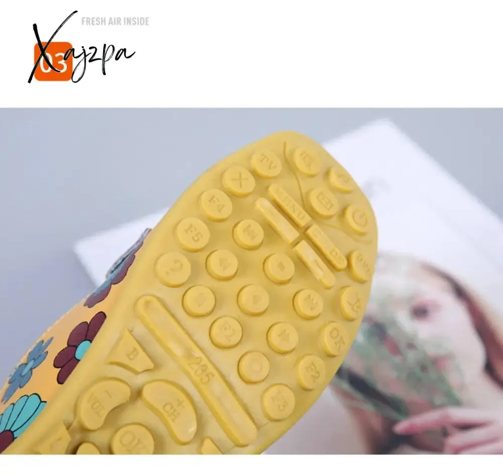 Xajzpa - spring autumn women flats genuine leather shoes slip on ballet flats women flats print woman shoes moccasins loafers shoes