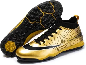 Youth Soccer Cleats,Casual Sports Fg/Ag Football Cleats Men,Lightweight Breathable Turf Soccer Shoes Men,Non-Slip Cleats Men Football Shoes (Color : Gold, Size : 10)