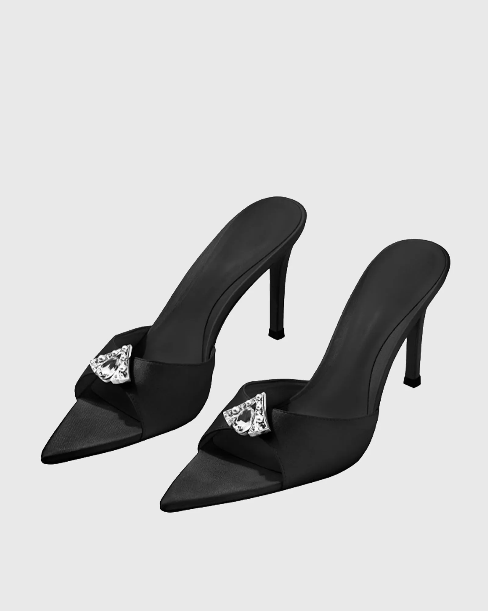 Zale Rhinestone Satin Slippers In Black